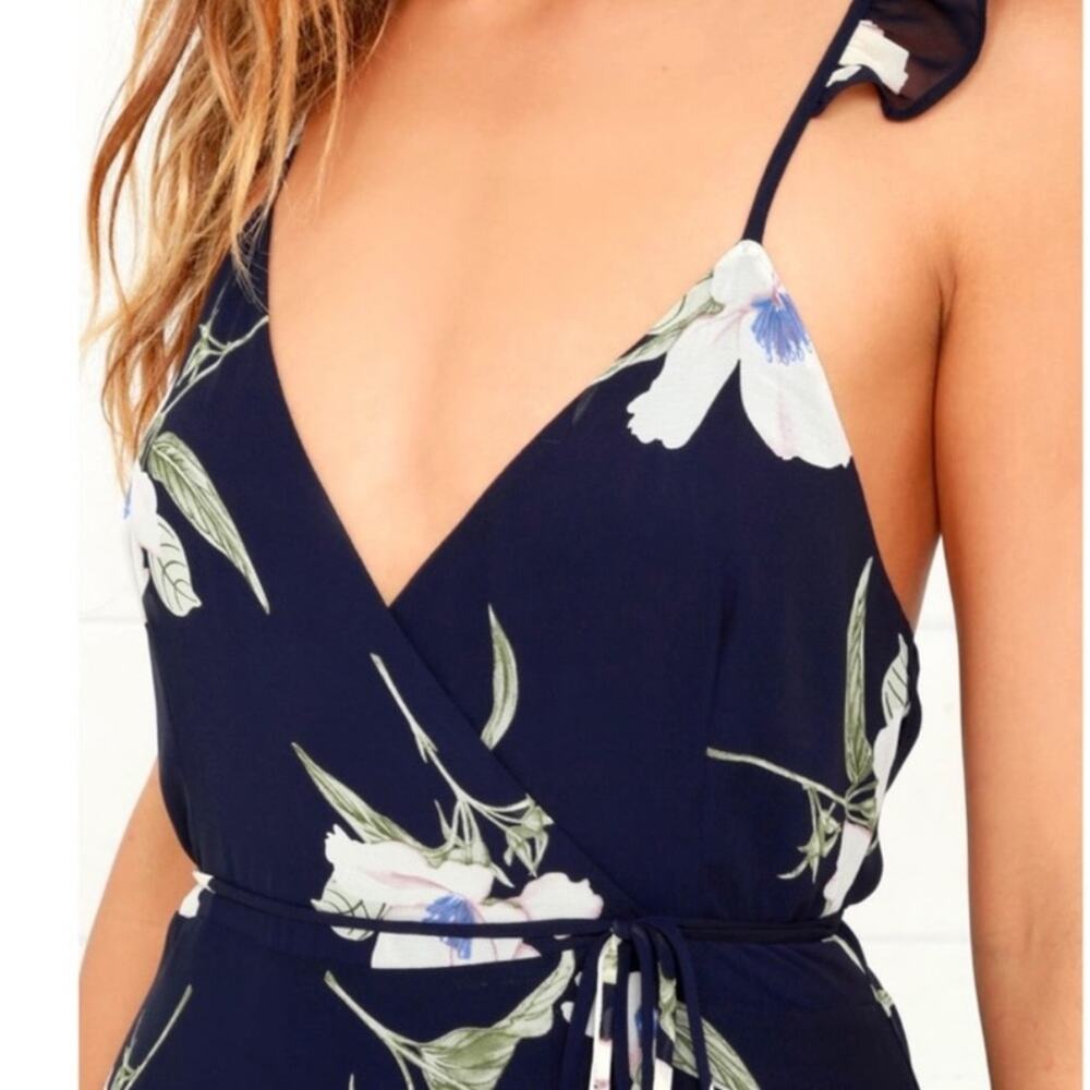 Lulus Wrap Dress Women Small Navy Floral High Low Maxi Ruffle Chiffon Summer - Picture 5 of 15